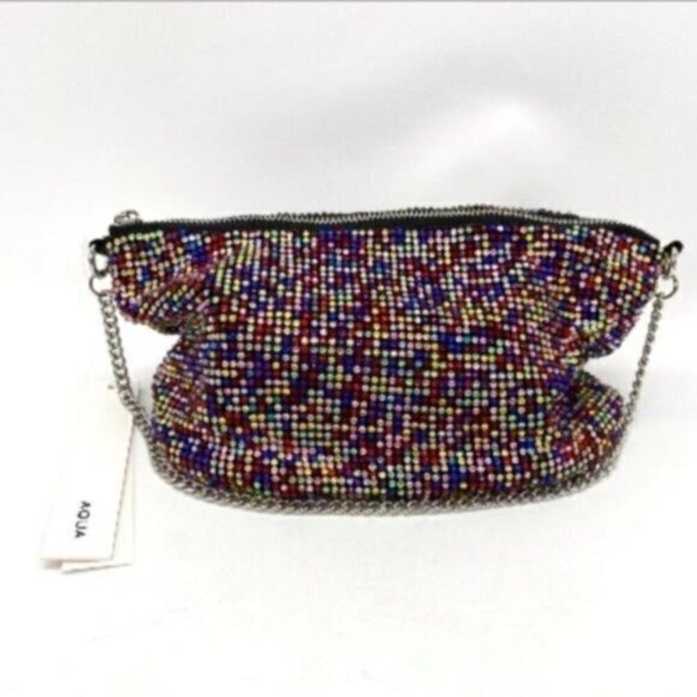 Aqua Crystal Mesh Beaded Shoulder Bag in Rainbow New